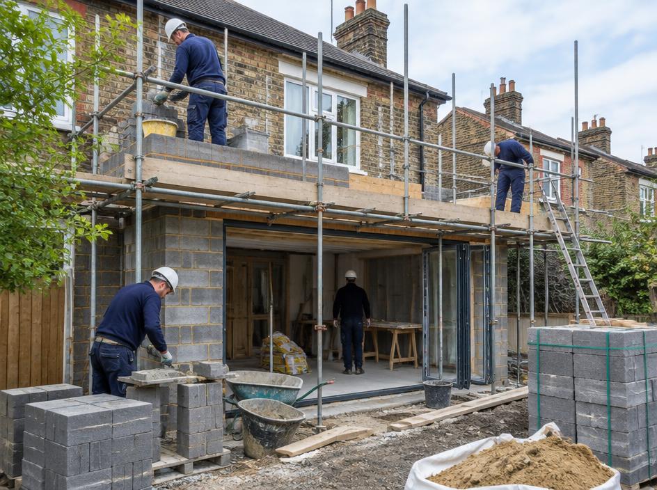 Team building a home extension